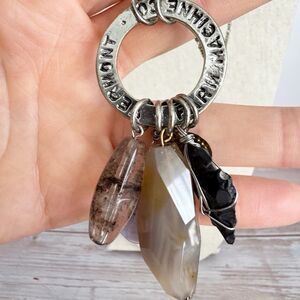 Stone Arrowhead Charm Necklace Bohemian Boho Silver Tone Long Statement